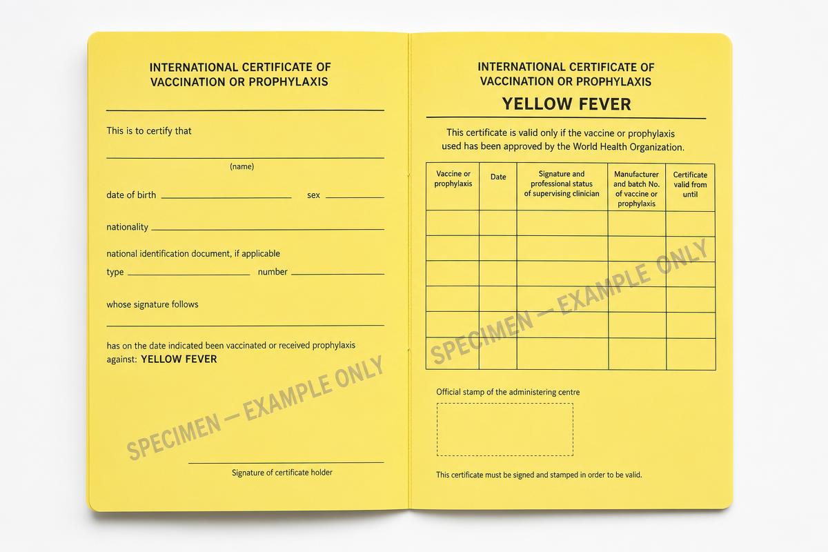 International Certificate of Vaccination or Prophylaxis for yellow fever vaccination