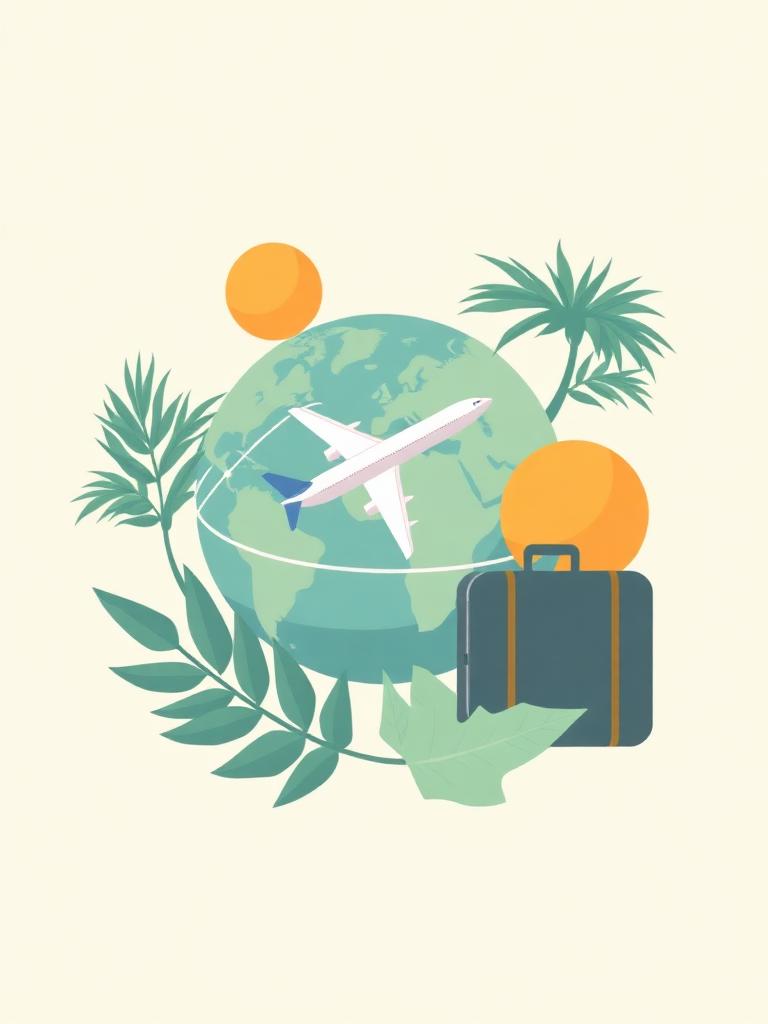 Travel vaccinations — globe, airplane and suitcase illustration